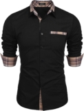 JINIDU Men’s Casual Cotton Dress Shirt Plaid Collar Long Sleeve Button Down Shirt
