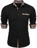 JINIDU Men’s Casual Cotton Dress Shirt Plaid Collar Long Sleeve Button Down Shirt