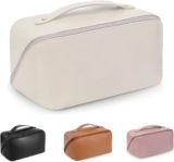 BOBOBOX New Large Capacity Travel Cosmetic Bag PU Leather Waterproof Portable with Handle and Divider Multifunctional Bag Makeup Accessories for Women (B-White)