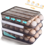 Rubtlamp Egg Container For Refrigerator, 54 Count Rolling Plastic Egg Holder With Lid, Clear Brown Egg Storage Box Fridge Egg Organizer Stackable Egg Dispenser Drawer For Kitchen(3-Layer)