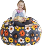 Flowered Stuffed Animal Storage Bean Bag Chair | 38″ Extra Large Beanbag Cover for Kids and Adults, Children Plush Toys Storage Organizer Bag for Girls Cotton