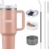 TEAMVV 40 oz Tumbler with Handle and Straw Stainless Steel Vacuum Insulated Tumbler Tea or Iced Coffee Mug for Hot or Cold Beverages 40 oz Tumbler with Handle