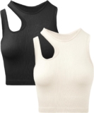 Relety Women’s Crop Tank Tops Sexy Cut Out Seamless Ribbed Summer Tops Halter Neck Racerback Sleeveless Yoga Workout Crop Top