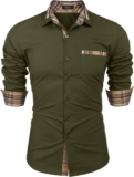 JINIDU Men’s Casual Cotton Dress Shirt Plaid Collar Long Sleeve Button Down Shirt