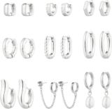 9 Pairs Gold Chunky Hoop Earrings Set for Women, 14K Gold Plated Twisted Huggie Hoop Earring Hypoallergenic, Lightweight Thick Open Hoops Earrings Jewelry Gifts.