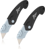 2-Pack Folding Utility Knife, Quick Change Box Cutter with Sharp Blade, Lock Back and Comfortable Handle, Compact Safety Box Cutter for Carton, Cardboard, String and Boxes