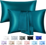 Satin Pillowcase for Hair and Skin, Silky Soft Satin Pillowcase for Women Hair Set of 2, Standard Silk Pillow Cases, Silk Satin Pillowcase with Envelope Closure (Teal, 20×26 Inches)