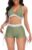 Womens High Waisted Swimsuits with Boy Shorts Brazilian Triangle Top Stripes Halter Bikini Two Piece Bathing Suits