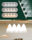 ELKCIP Led Under Cabinet Lights, Magnetic Closet Light Wireless 3 Color Dimmable, Motion Sensor Rechargeable Night Lights, for Bedroom, Wardrobe, Kitchen (Hand Wave Activated, Silver, 40cm, 4LEDS)