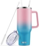 MaxBase 40 oz Tumbler with Handle and Straw Lid, Insulated Reusable Stainless Steel Travel Mug Keeps Drinks Cold up to 34 Hours, 100% Leakproof Bottle for Water, Iced Tea or Coffee, Smoothie and More