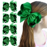AILEAM Glitter Hair Bows for Girls 4PCS 6″Girls Toddler Green Bows Clips Grosgrain Ribbon Alligator Clips Kids Hair Accessories