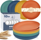 Wrova Wheat Straw Plates – 10 Inch Unbreakable Dinner Plates Set of 8 – Dishwasher & Microwave Safe Plastic Plates Reusable – Lightweight Plates for kitchen,camping (Colorful Series)