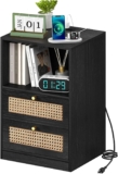 Yoobure Black Nightstand with Charging Station, Bed Side Table/Night Stand with Drawers, Modern Nightstands with USB Ports & Outlets for Bedroom, Living Room, Home Office
