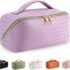 BOBOBOX New Large Capacity Travel Cosmetic Bag PU Leather Waterproof Portable with Handle and Divider Multifunctional Bag Makeup Accessories for Women (B-White)