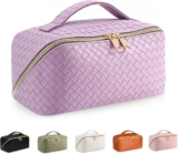 BOBOBOX New Large Capacity Travel Cosmetic Bag PU Leather Waterproof Portable with Handle and Divider Multifunctional Bag Makeup Accessories for Women (M-Purple)