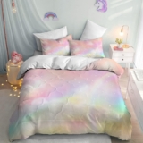 BEDMUST Twin Colorful Light Comforter Set for Girls Rainbow Fluffy Cozy Kids Comforter 3 Piece with 2 Pillow Shams(1 Comforter and 2 Pillow Shams)