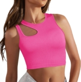 Relety Women’s Crop Tank Tops Sexy Cut Out Seamless Ribbed Summer Tops Halter Neck Racerback Sleeveless Yoga Workout Crop Top