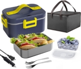 Electric Lunch Box Food Heater, 2 in 1 Portable Food Warmer Lunch Box 1.8L for Truckers Home Work Adults, Leakproof Removable Stainless Steel Container, 12V 24V 110V 75W Faster Heating