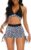 Womens High Waisted Swimsuits with Boy Shorts Brazilian Triangle Top Stripes Halter Bikini Two Piece Bathing Suits