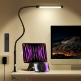 Beeih LED Desk Lamp, Desk Lamp with 2 USB Charging Ports (Type-C & A), Clip on Desk Lamp for Home Office, Dimmable 6 Color Modes & 6 Brightness, Eye-Caring Desk Lamp with Clamp, Aluminum Alloy