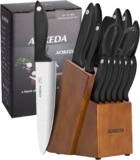 Kitchen Knife Set,Knife Sets for Kitchen with Block and Sharpener，15 Pcs High Carbon Stainless Steel Block Knife Set and 6 Steak Knives