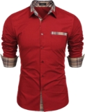 JINIDU Men’s Casual Cotton Dress Shirt Plaid Collar Long Sleeve Button Down Shirt