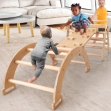 Jemyda Climbing Toys for Toddlers 1-3, Foldable Climbing Triangle Ladder with Ramp Slider and Arch, Pikler Triangle Set Baby Climbing Toys Indoor