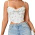 Courecrop Floral Corset Top Spaghetti Straps Cute Bustier Cowl Neck Party Crop Tops for Women