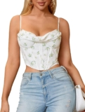 Courecrop Floral Corset Top Spaghetti Straps Cute Bustier Cowl Neck Party Crop Tops for Women