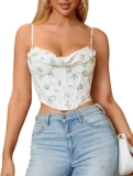 Courecrop Floral Corset Top Spaghetti Straps Cute Bustier Cowl Neck Party Crop Tops for Women