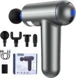 Deep Tissue Muscle Massage Gun USB Rechargeable Super Quiet Percussion Massage Gun 6 Speeds Handheld Electric Massager Body Massage with 4 Massage Heads and 2 USB Charging Cables, Grey