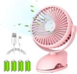 UCAREAIR Portable Clip On Fan, 7200mAh Small Rechargeable Battery Operated Fan, 4 Speeds Quiet USB Desk Fan, 360°Rotate Personal Table Fan for Home Office Stroller Outdoor Camping, 34H, Pink