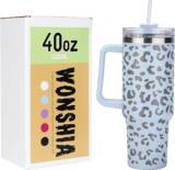 QEAGVJ 40oz Insulated Leopard Tumbler With Lid and Straws,Stainless Steel Coffee Tumbler with handle,Double Vacuum Leak Proof Coffee Travel Mug Water Bottle For Home, Office
