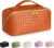 BOBOBOX New Large Capacity Travel Cosmetic Bag PU Leather Waterproof Portable with Handle and Divider Multifunctional Bag Makeup Accessories for Women (K-Orange)