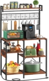 Yoobure Baker’s Rack with Power Outlet, Microwave Stand with Storage, Kitchen Stand with 10 Hooks, Industrial Bakers Rack for Kitchen Storage Shelf Coffee Bar Station for Spices, Pots and Pans