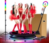 ZANOGI 360 Photo Booth Machine with Software for Parties,360 Slow Motion Camera Booth with Deluxe Suit and Custom Logo,Controlled by Remote Or App (39.4″/100cm，Yellow)