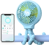 WiHoo Bluetooth Stroller Fan Battery Operated,Portable Baby Fan with Flexible Tripod,3 Speeds USB Rechargeable Clip on Fan,Mini Small Car Seat Fan for Crib Treadmill Camping and Travel (Light Blue)