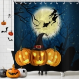 GCIREC Halloween Shower Curtain, Pumpkin Spooky Moon Graveyard Witch Withered Tree Blue Black Bathroom Curtain Home Decor Waterproof Fabric Machine Washable with 12 Hooks
