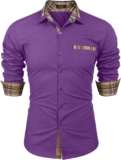 JINIDU Men’s Casual Cotton Dress Shirt Plaid Collar Long Sleeve Button Down Shirt