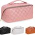 BOBOBOX New Large Capacity Travel Cosmetic Bag PU Leather Waterproof Portable with Handle and Divider Multifunctional Bag Makeup Accessories for Women (F-White)