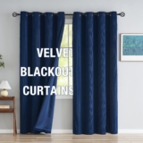 Velvet Corduroy Blackout Curtains Bedroom 84inch Long Blue Striped Curtains Grommet Living Room Curtains with Liner Solid Double Layer Royal Blue Window Drapes for Guest Room Dorm 52″ 2pcs