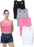 TADANG 4 Pieces Crop Tank Tops for Women, Sleeveless Racerback Crop Sports Top, Cropped Workout Tops Running Yoga Tanks