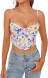 Courecrop Floral Corset Top Spaghetti Straps Cute Bustier Cowl Neck Party Crop Tops for Women