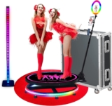 ZANOGI 360 Photo Booth Machine with Battery Pack&APP for Parties,68cm Slow Motion Camera for 2 People with Deluxe Suit&Custom Magnetic Logo, Controlled by Remote or APP,26.8″ – Black Flight Case