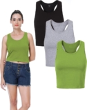 TADANG 3 Pieces Crop Tank Tops for Women, Sleeveless Racerback Crop Sports Top, Cropped Workout Tops Running Yoga Tanks