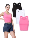 TADANG 3 Pieces Crop Tank Tops for Women, Sleeveless Racerback Crop Sports Top, Cropped Workout Tops Running Yoga Tanks
