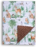 Donsonny Baby Blanket for Boys Girls Soft Minky with Double Layer Dotted Backing, Primary Forest Printed 30 x 40 Inch Receiving Blanket (Forest Deer)