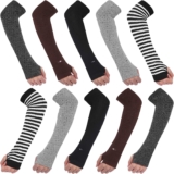 AoOnZan 5 Pairs Knit Arm Warmers Thumb Hole for Women Girls, Wrist Fingerless Gloves Long Sleeve Mittens