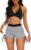 Womens High Waisted Swimsuits with Boy Shorts Brazilian Triangle Top Stripes Halter Bikini Two Piece Bathing Suits