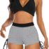 Womens High Waisted Swimsuits with Boy Shorts Brazilian Triangle Top Stripes Halter Bikini Two Piece Bathing Suits